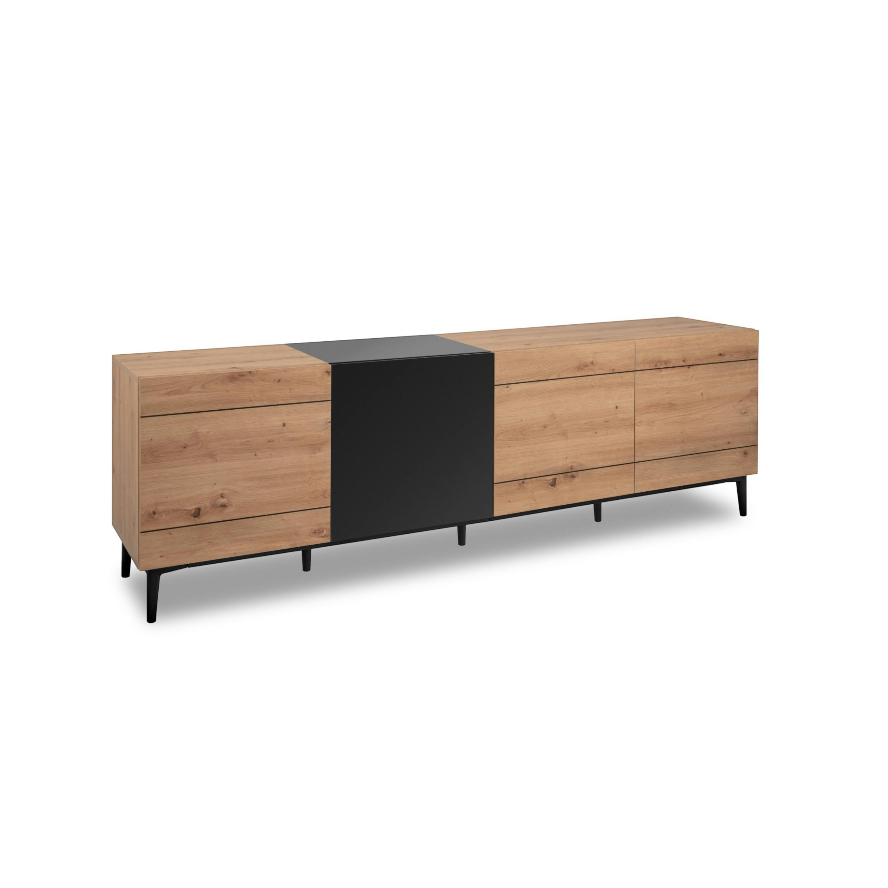 Buffet moderne 4 portes décor bois et noir ALVA