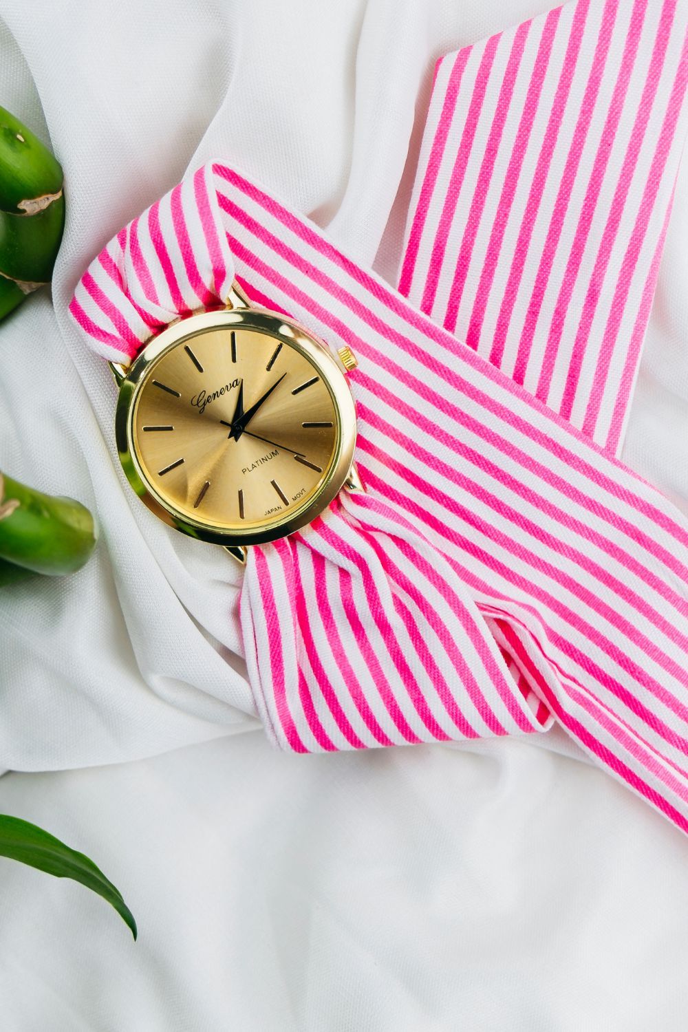 The Colourful Aura Pink Changeable Stripe Cloth Women Bracelet Wristwatch