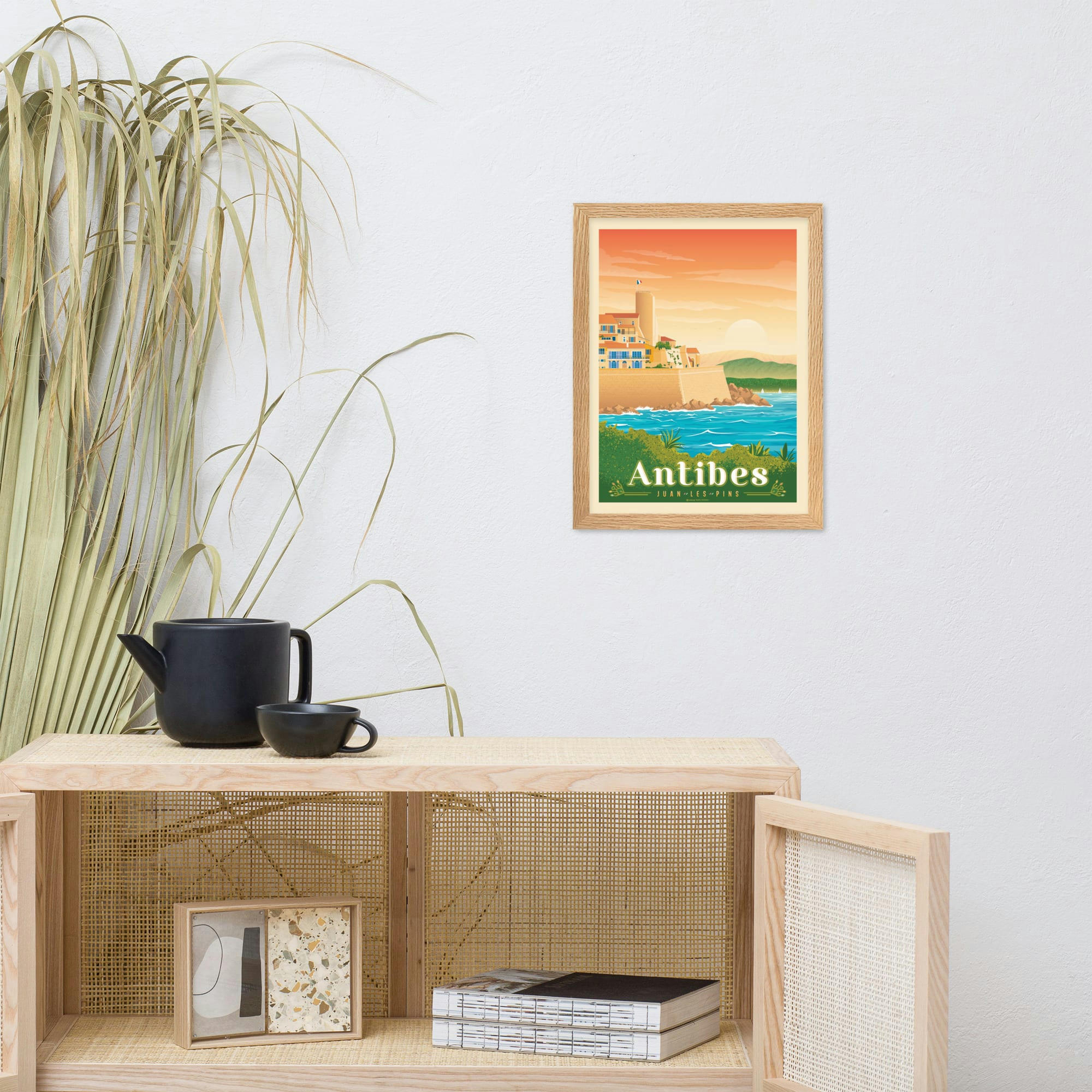 - Affiche Antibes Juan-les-Pins avec Cadre (Bois) 21x29,7 cm
