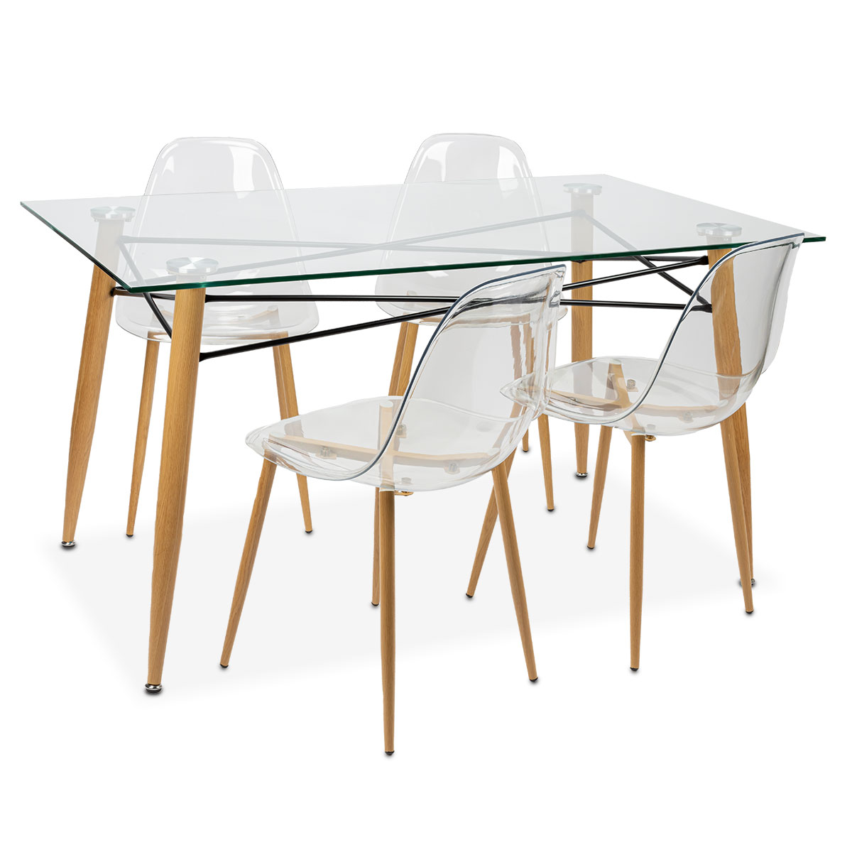 Conjunto de mesa com tampo de vidro e 4 cadeiras VANITY