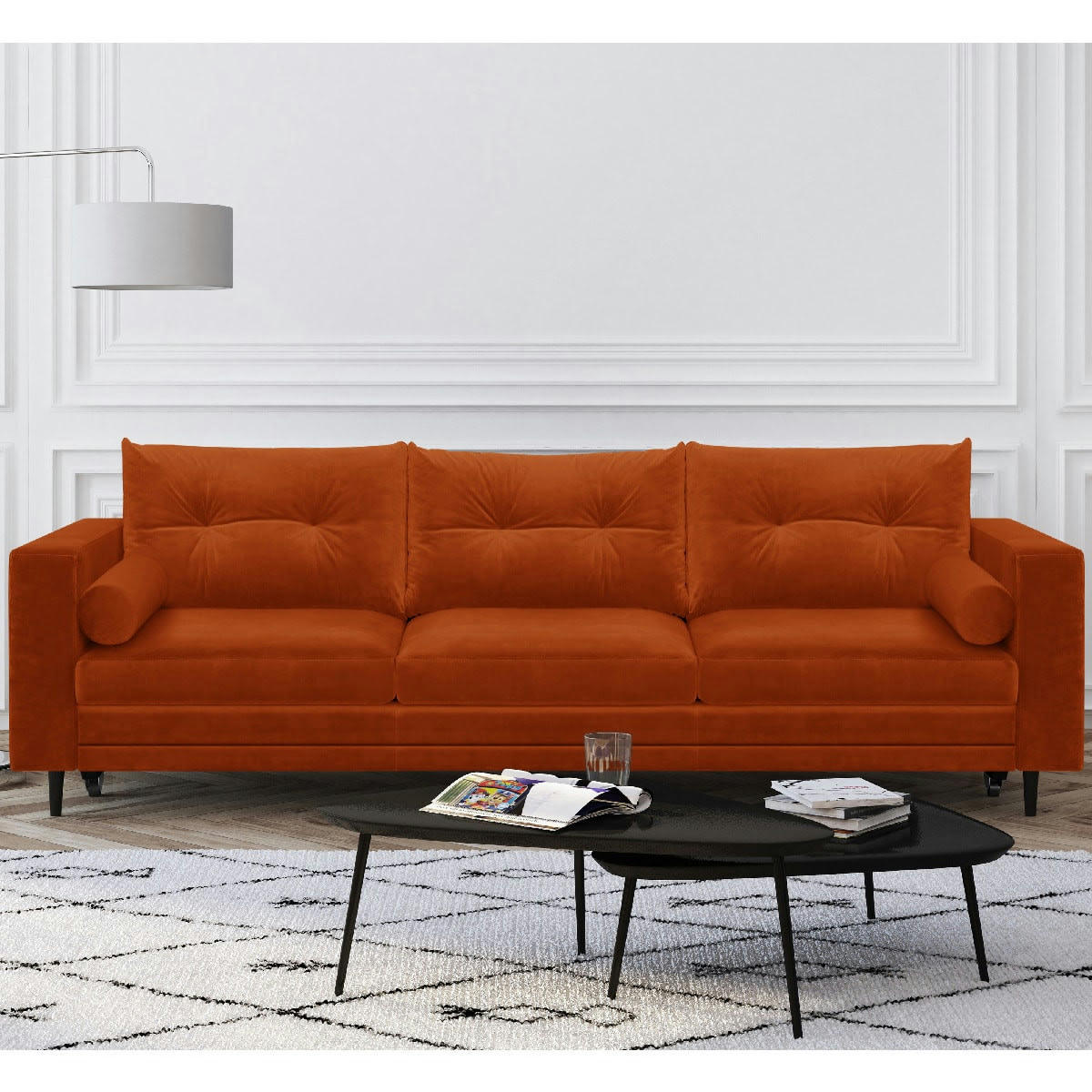 VIKTOR - Canapé 3 places convertible en velours rouille