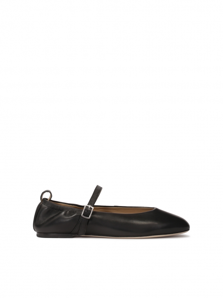 Black leather ballerinas with buckled strap