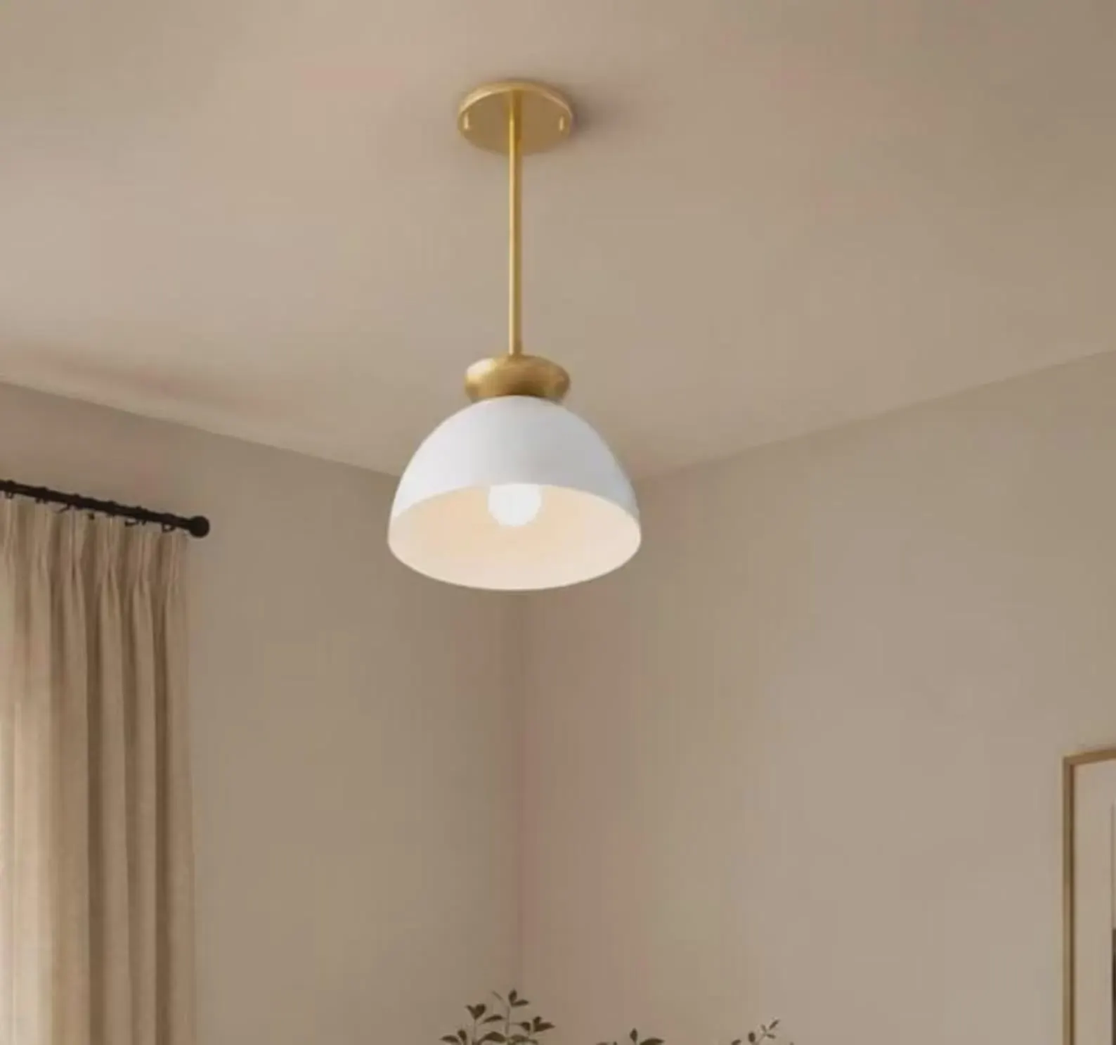 Handcrafted Brass Dome Pendant Light, Mid Century Modern Kitchen Island Lighting