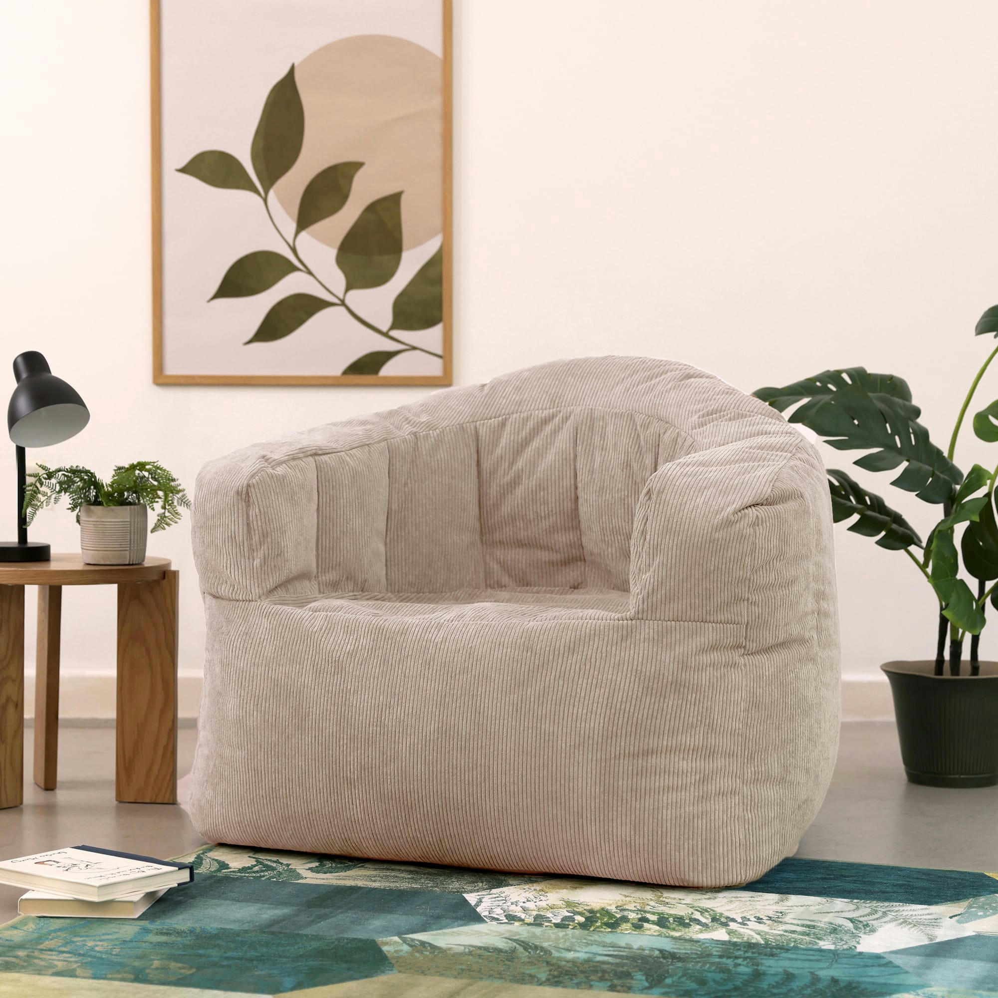 CLARA - Pouf fauteuil en velours finement côtelé beige