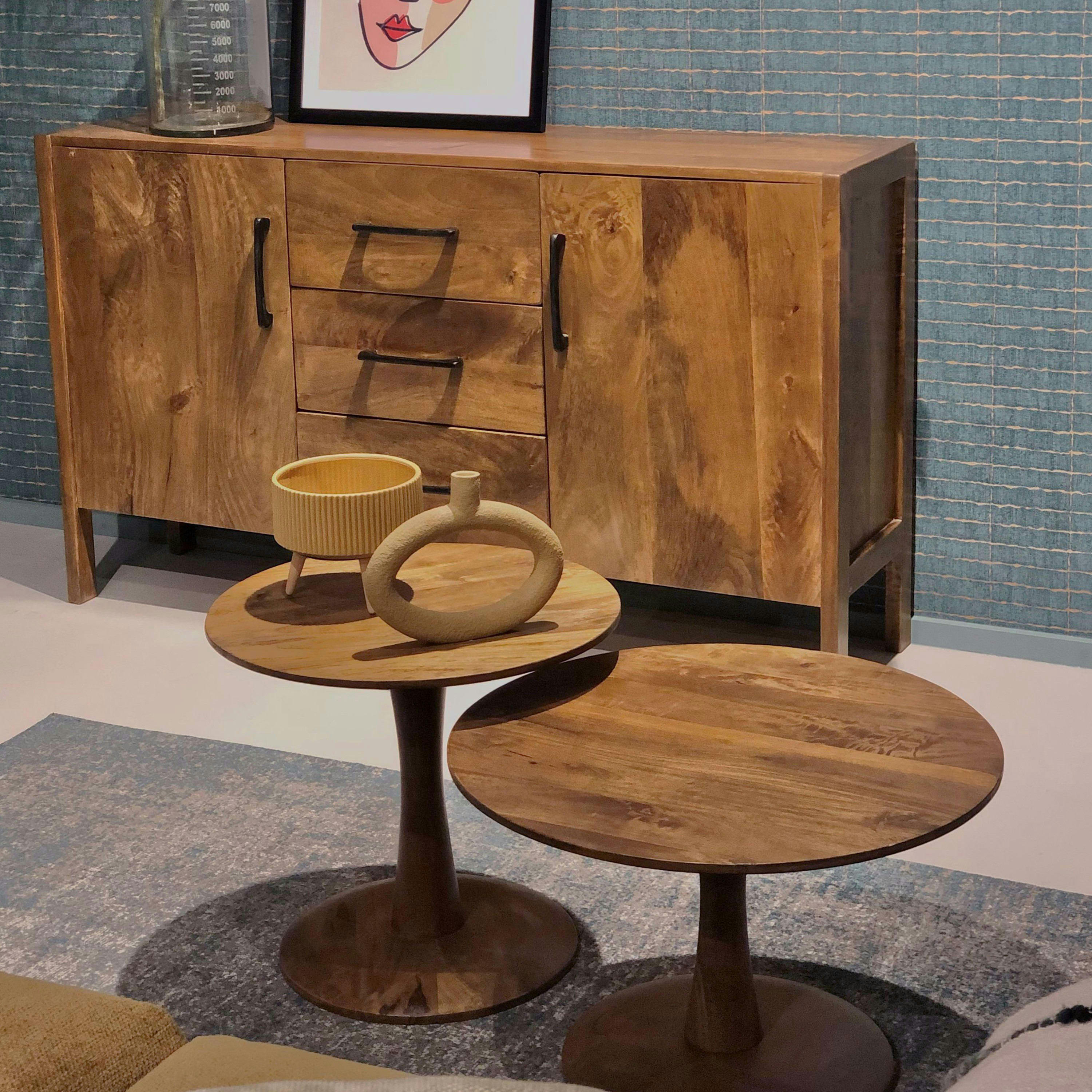 BANGALORE - BANGALORE-Table basse ronde Diam50 en bois de Manguier massif