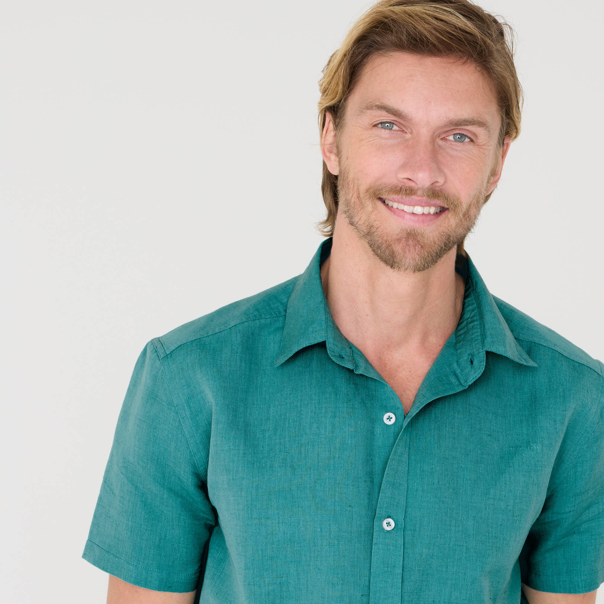 Chemise coton lin manches courtes boutonnée
