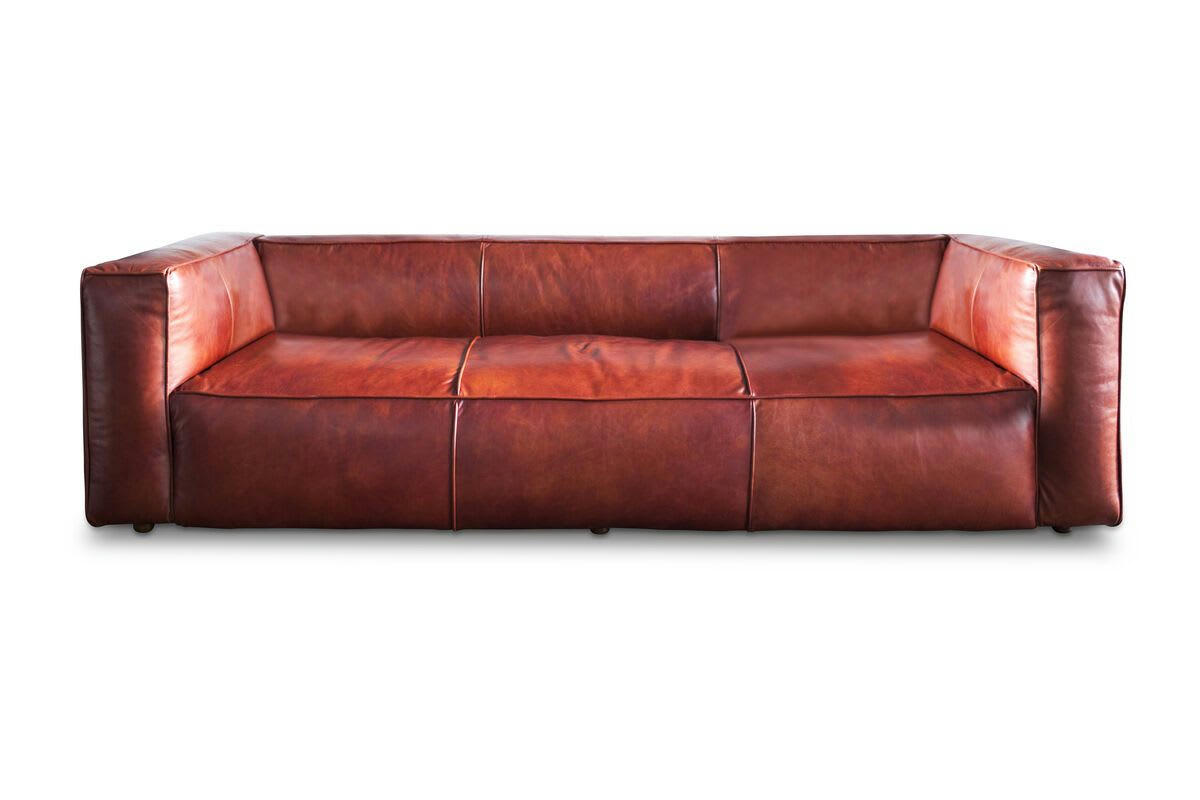 KRIEGER - Canapé vintage 3 places en cuir rouge