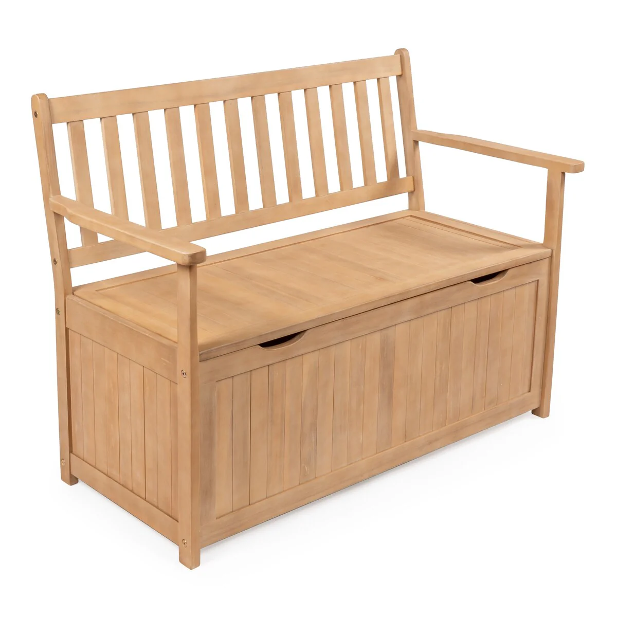 happimess Sophie 48 Traditional Farmhouse Lift-Top Acacia Wood Storage & Entry Bench, Light Teak Matte Finish