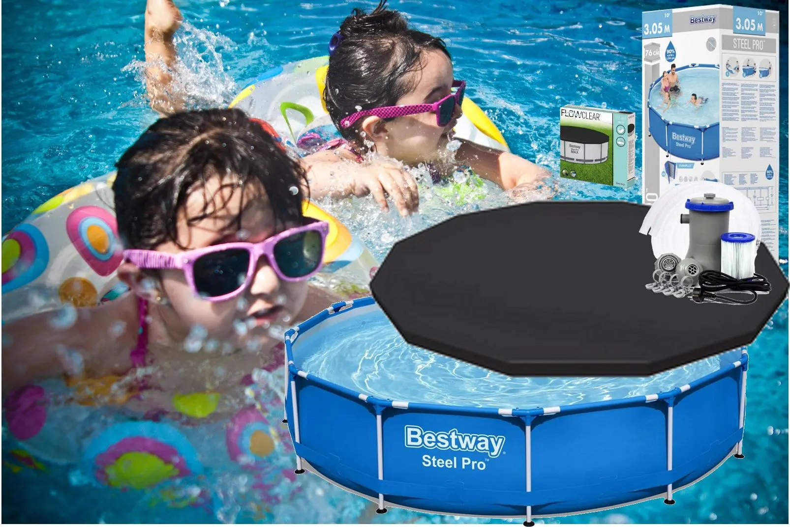 Basen stelażowy BESTWAY, pompa, pokrywa 305×76 14W1 MAX 2021 (56679).  Full zestaw kompletny