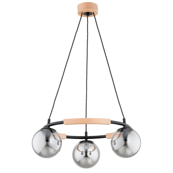 Lampa wisząca AKSJA czarna-jasne drewno-dymiona 3xE14x10W IP20 Alfa
