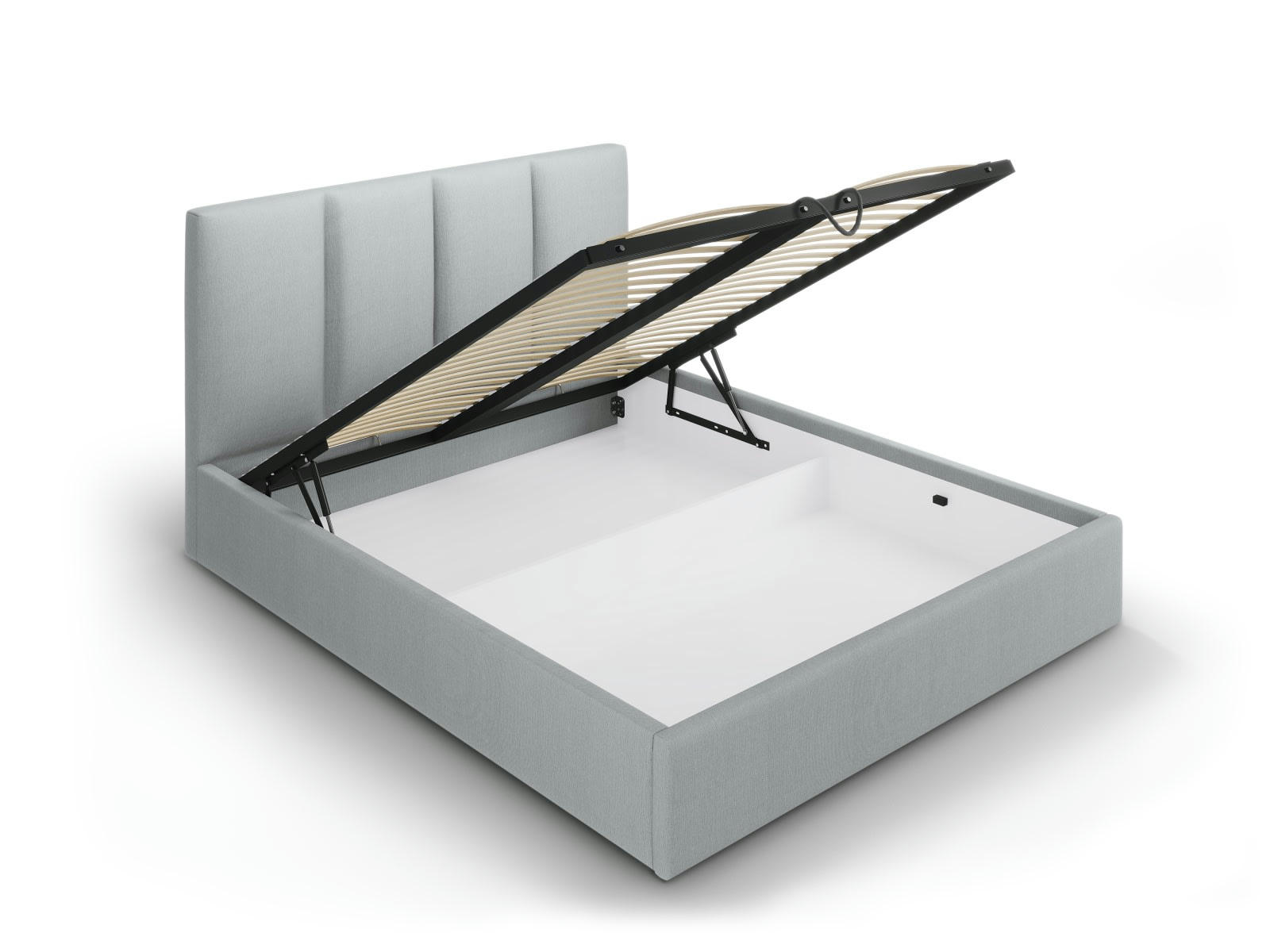 PYLA - Lit coffre avec tête de lit 140x200 cm en tissu structuré gris clair