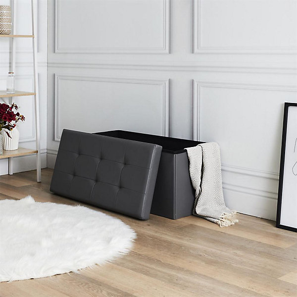 Banc coffre de rangement en polyuréthane Zoé Gris