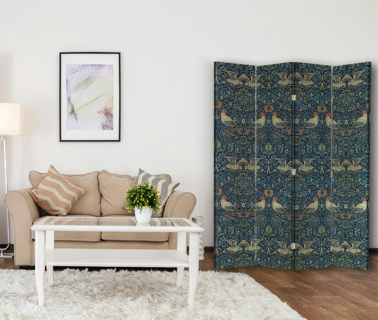 - Paravent - Cloison Bird - William Morris 145x170cm (4 volets)