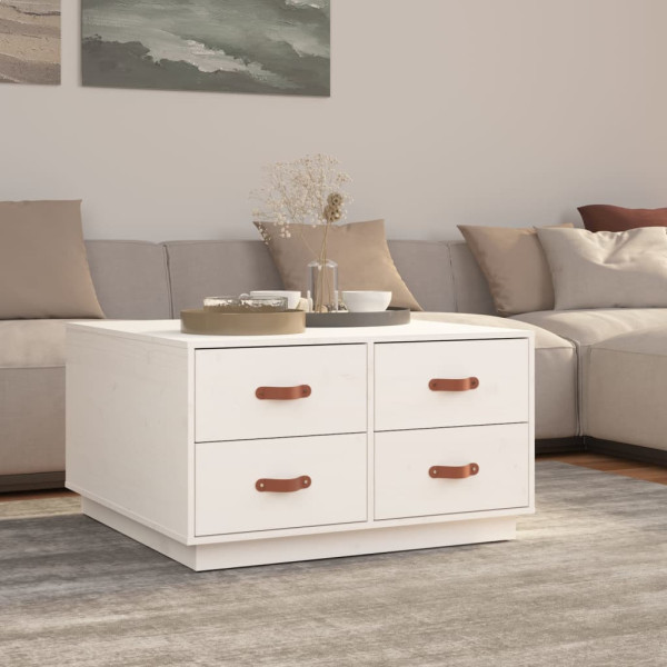 Stolik Kawowy Ława Stół Biały Drewniany 80x80x45 Szuflady Do Salonu