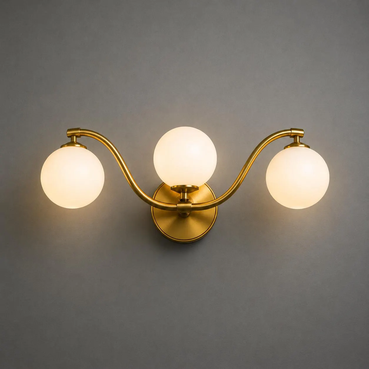 Modern Brass Wall Sconce 3 Light Globe Fixture Opal Glass Mid Century Luxury Lighting
