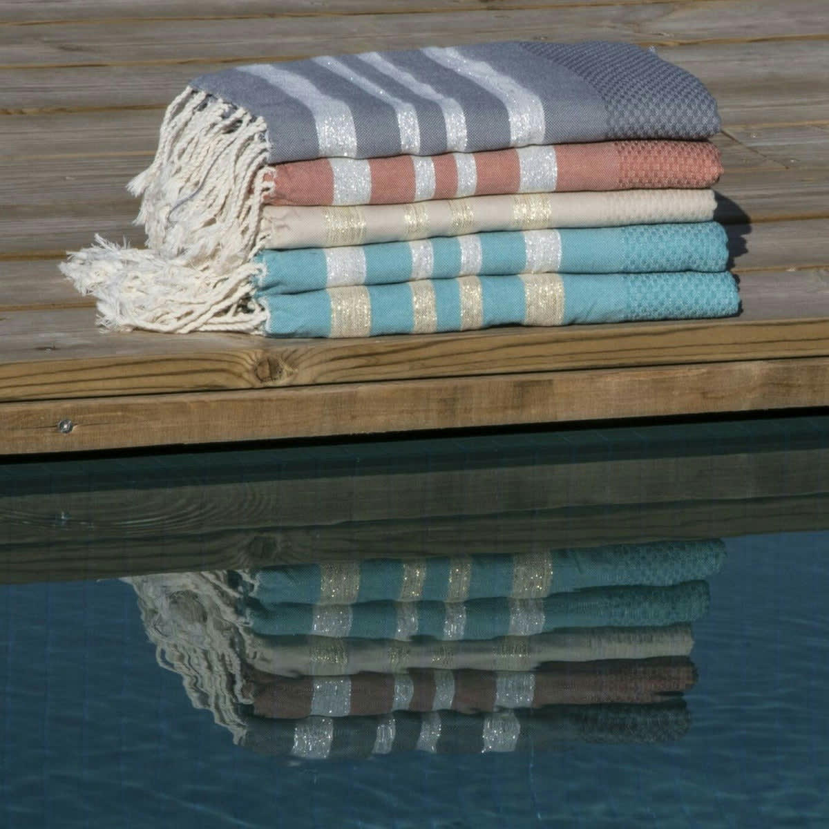HAMPTONS - Fouta lurex coton  100x200 vert canard / argent