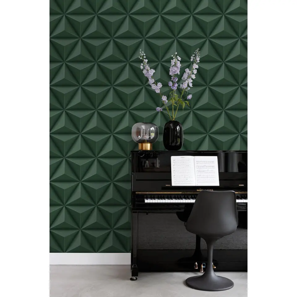 Origin Wallcoverings behang grafisch 3D motief donkergroen - 53 cm x 10.05 m