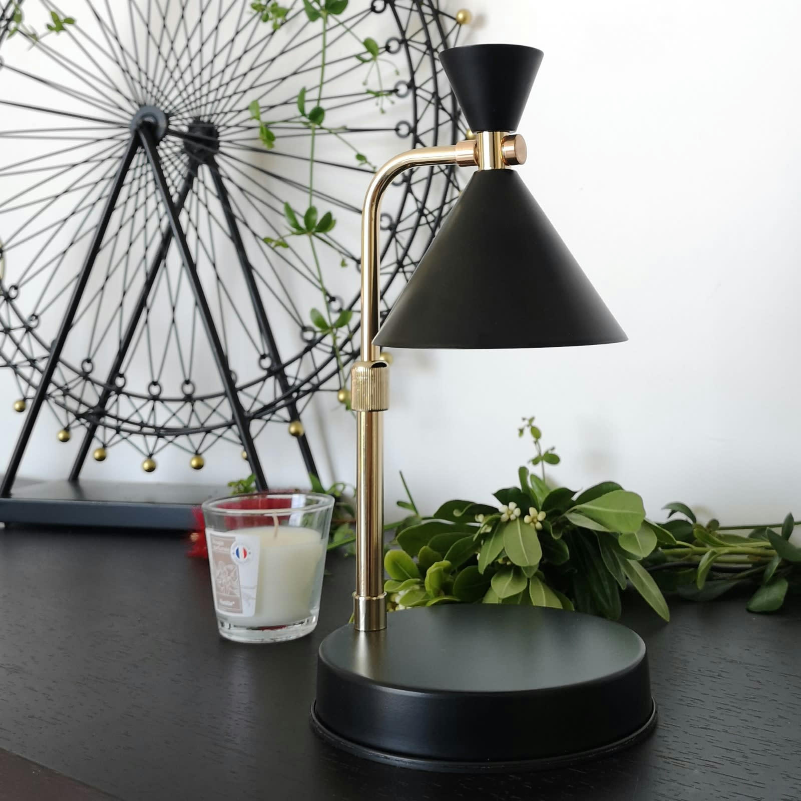 CANDELIO - Diffuseur Bougie Parfumée en métal noir Commande Tactile - H30 cm