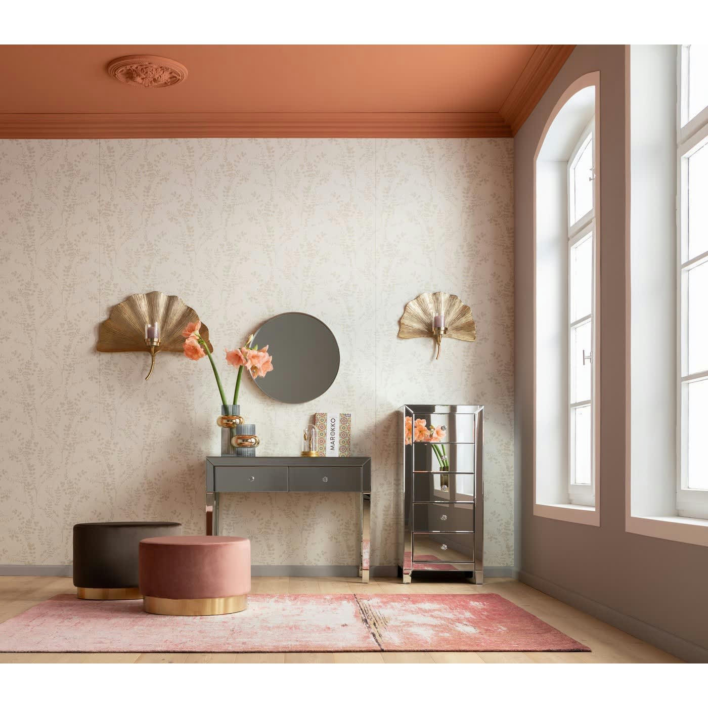 LUXURY - Console 2 tiroirs en verre miroir