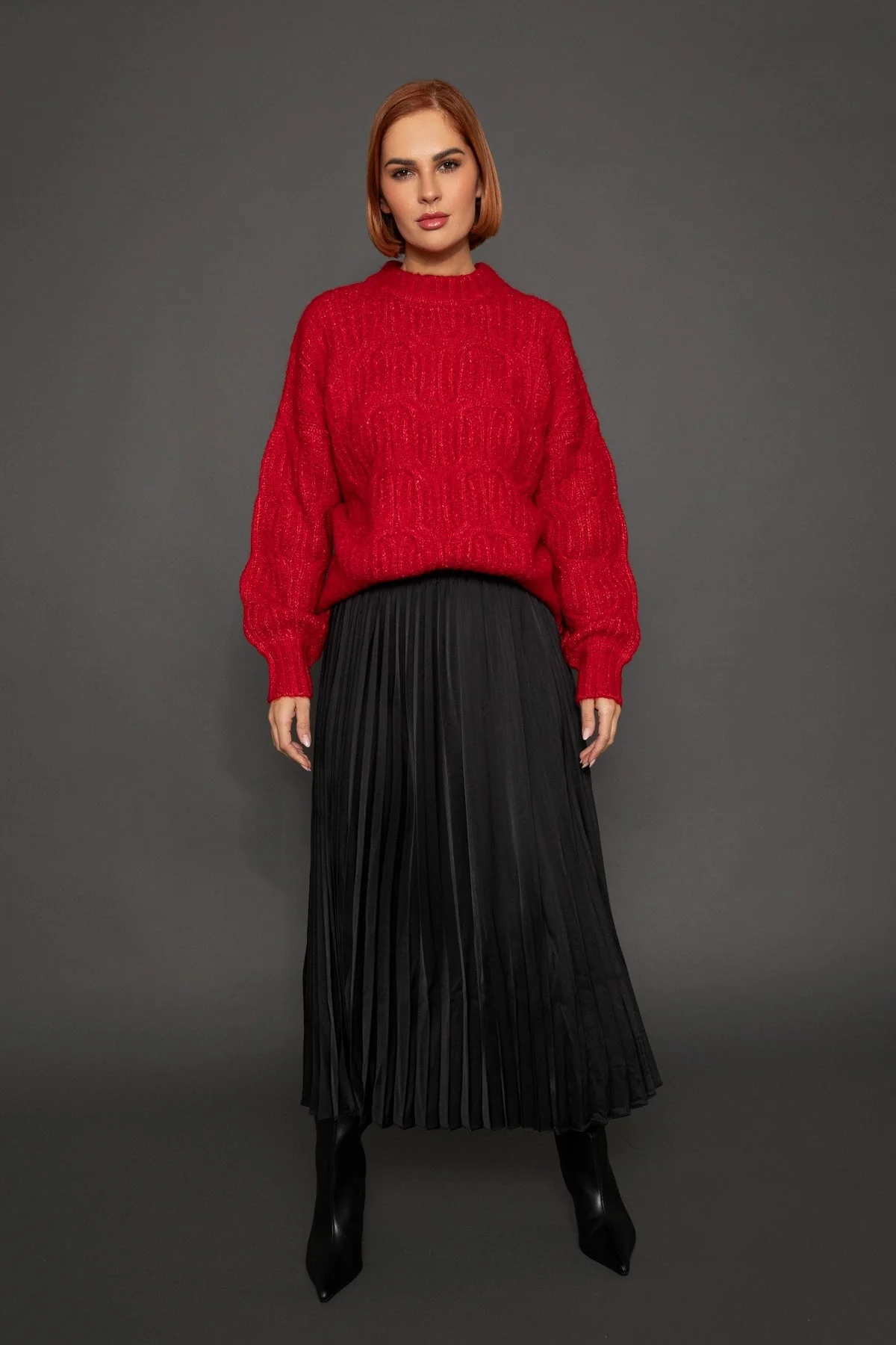 Black Pleated Satin Skirt