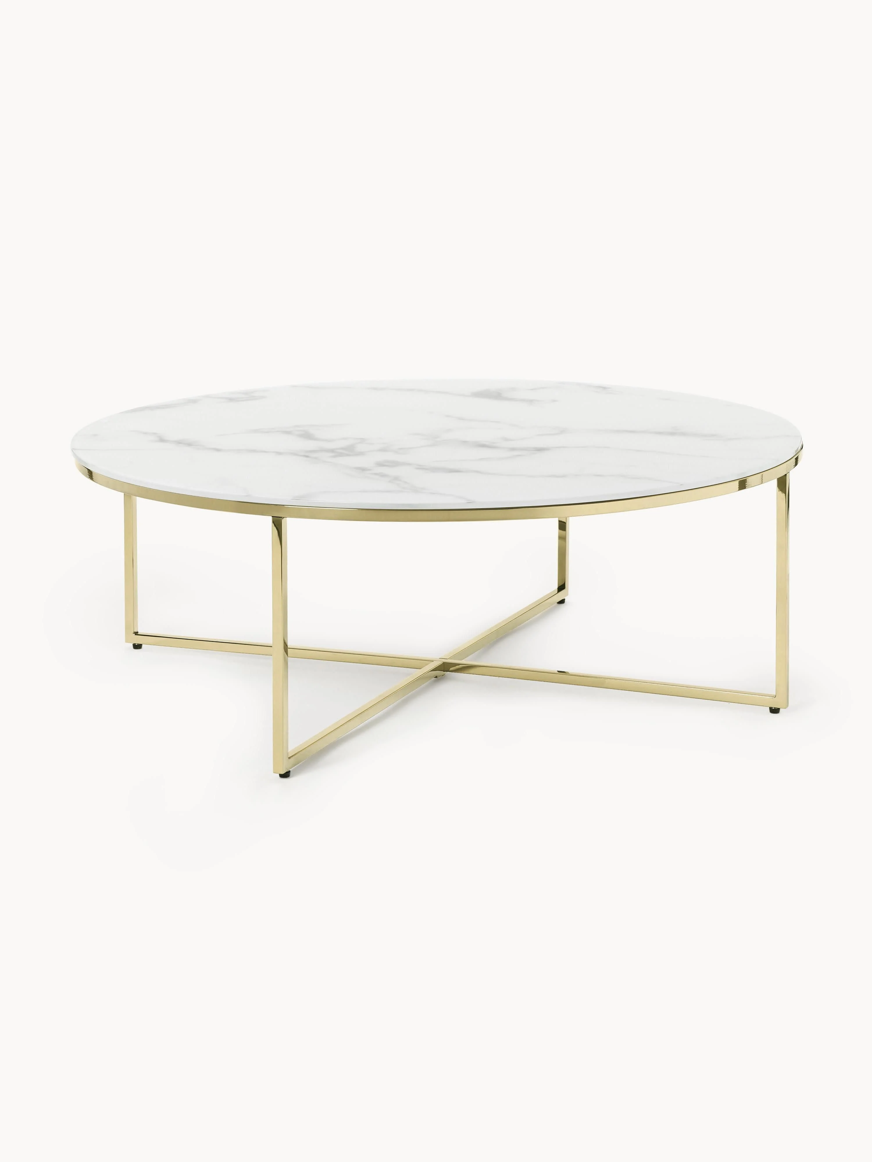 Runder XL-Couchtisch Antigua mit Glasplatte in Marmor-Optik