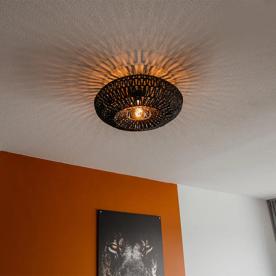 Qazqa plafondlamp lina zwart e27