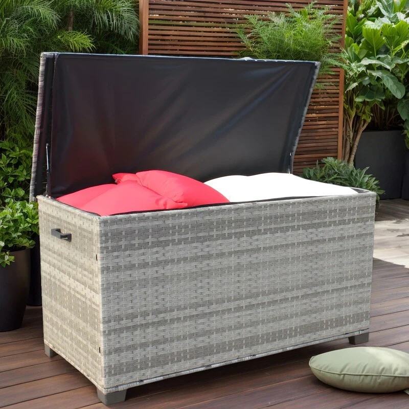 148 Gal Waterproof Wicker Patio Furniture Deck Box, Large Storage Container for Outdoor Cushions, Throw Pillows - 148Gal