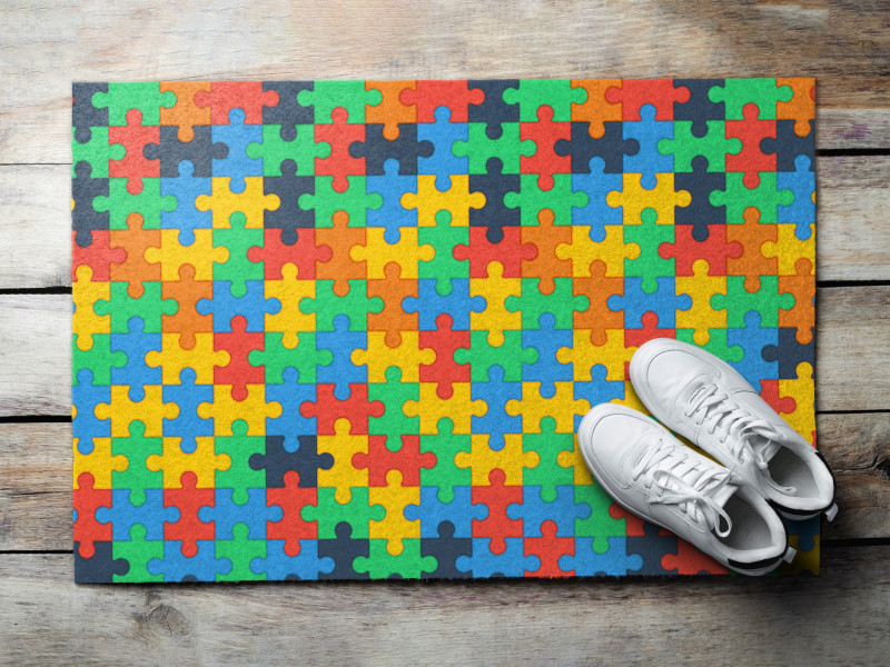Wycieraczka pod drzwi 60x40 Puzzle kolorowe elementy Tulup