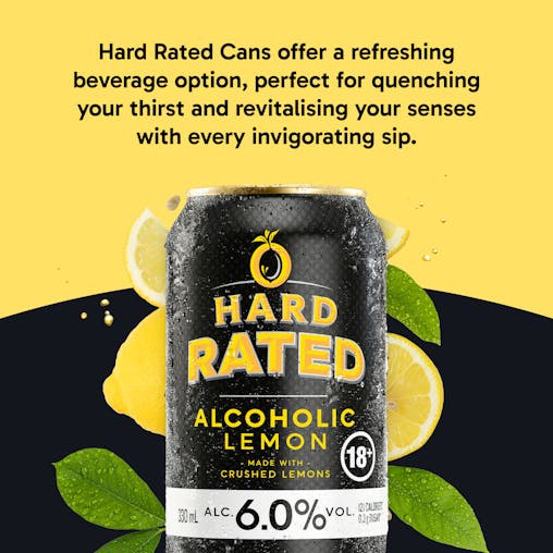Hard Rated, Original Lemon Flavour, Refreshing Drink, 6% ABV, 330mL (Case of 24 Cans)