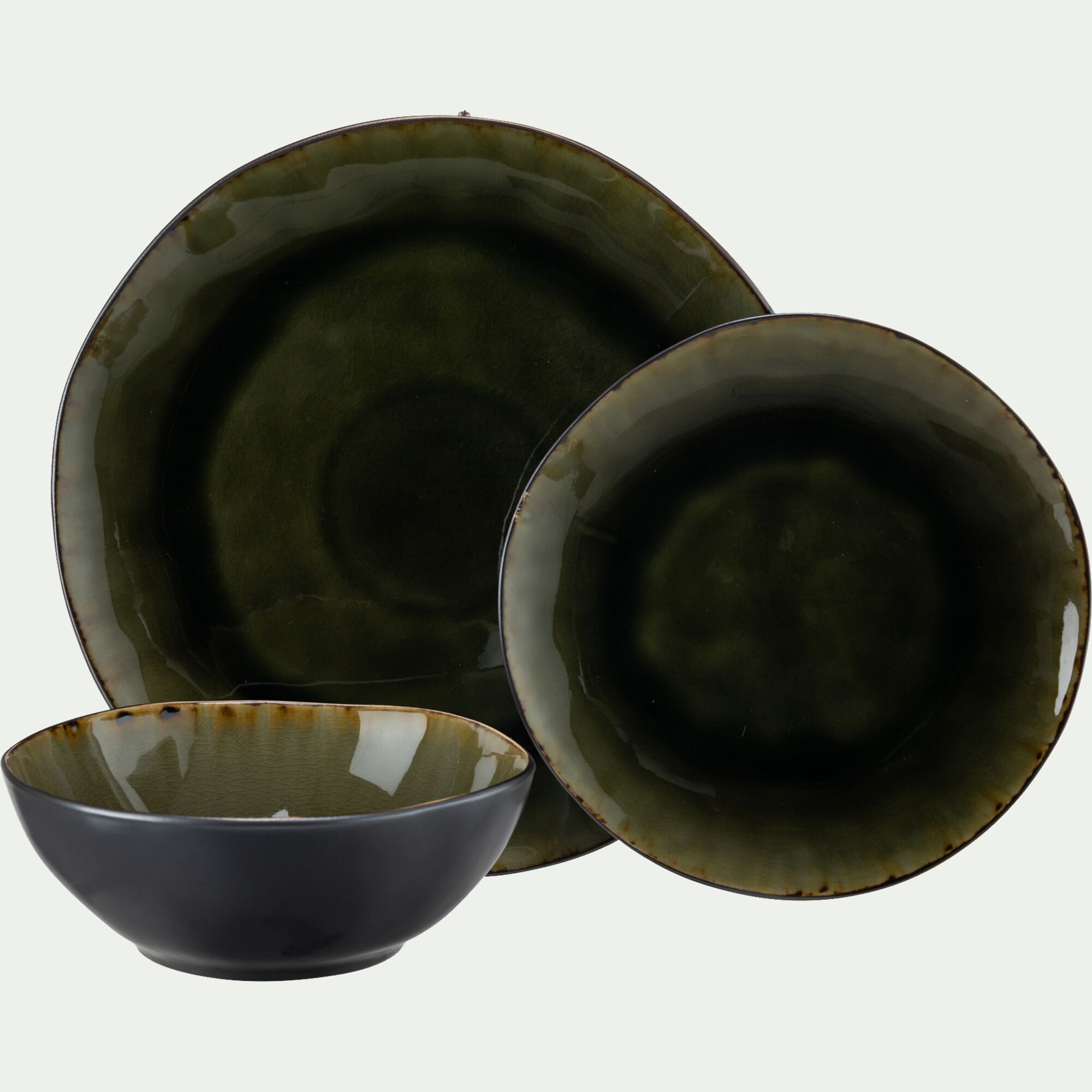 JASPE - Assiette plate en grès D27,5cm - vert avocado