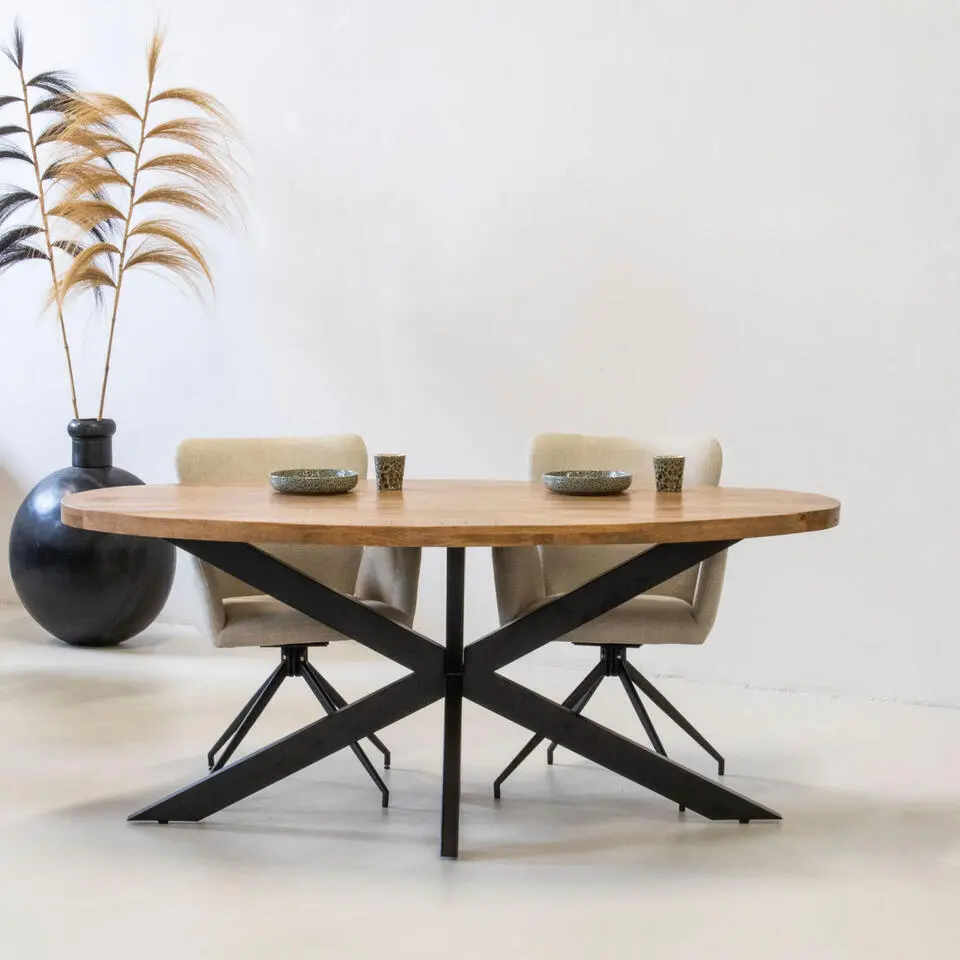 Eettafel Ovaal 160cm - Mangohout Naturel - Matrix-Poot - Mansour