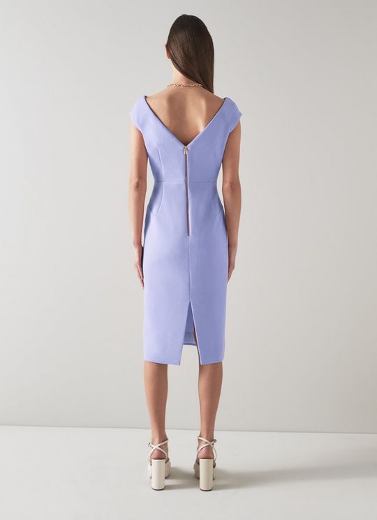 Eden Blue Wool Crepe V-Front Shift Dress