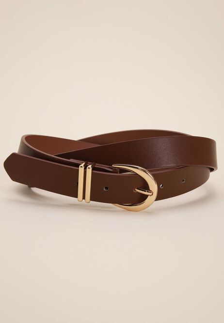Womens Brown & Gold Buckle Casual Belt