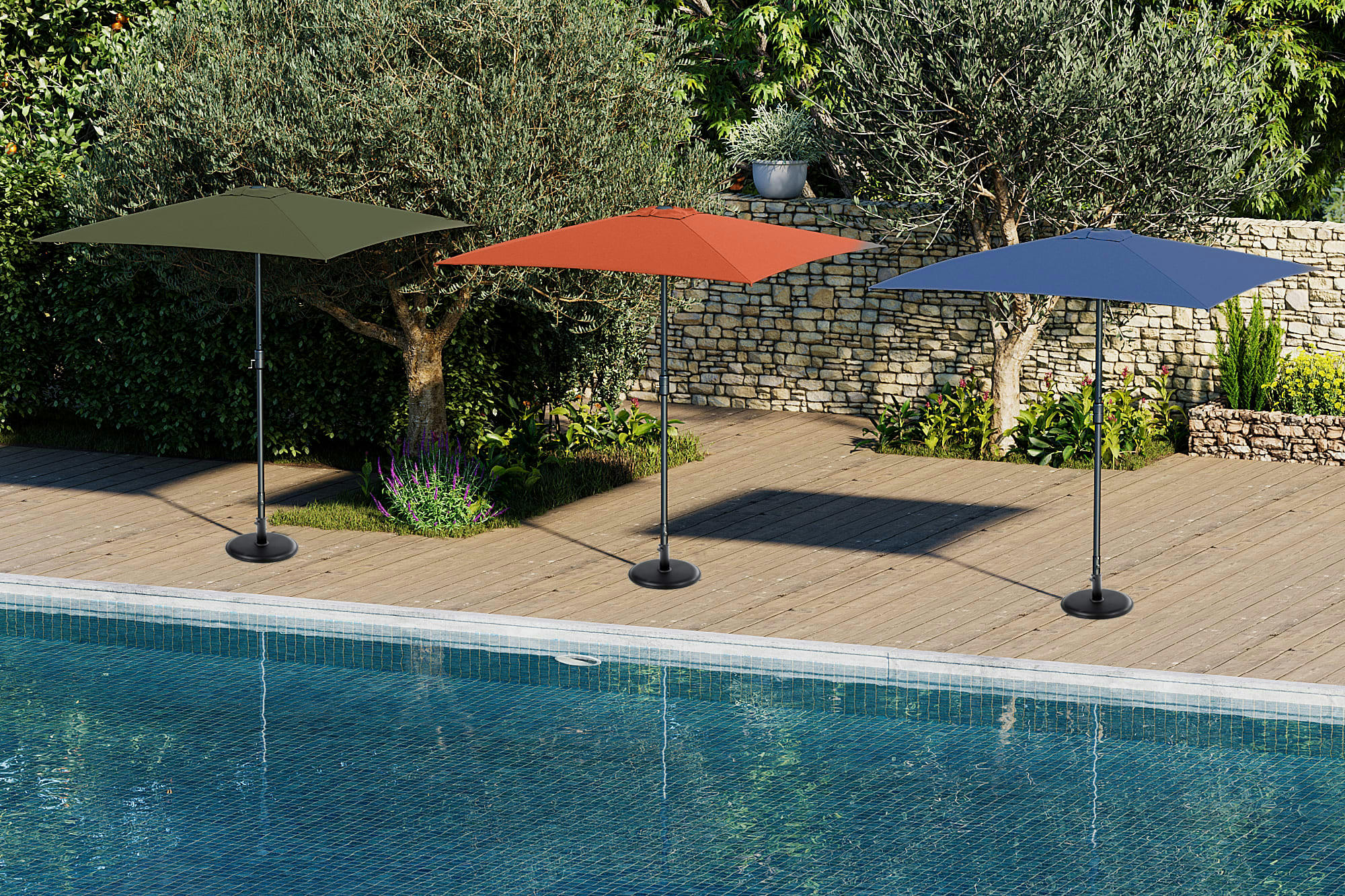 - Parasol rectangle 2x3M mat en aluminium et toile bleu marine