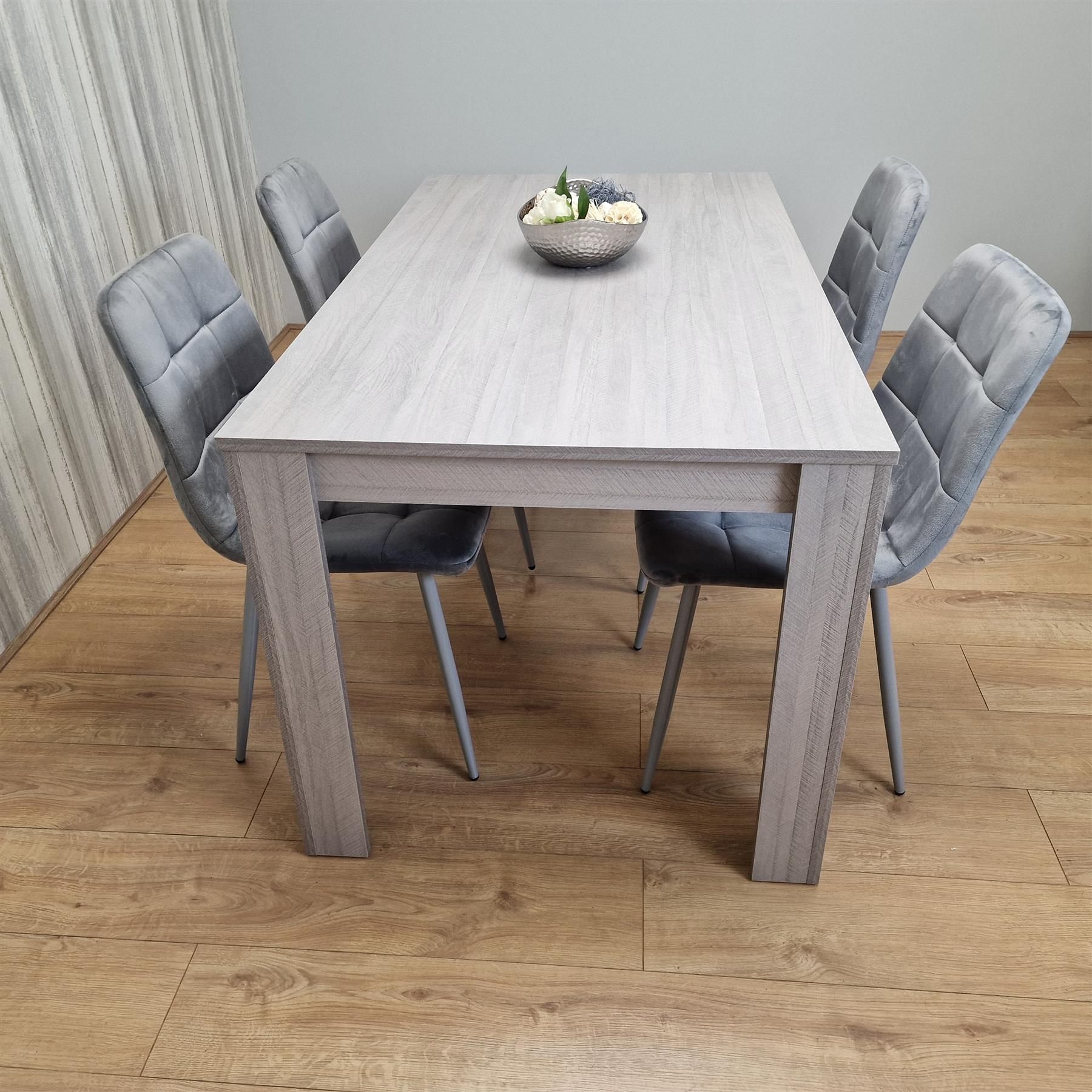 KOSY KOALA Dining Table and 4 Chairs Grey 4 Grey Velvet Chairs Wood Dining Set Furniture