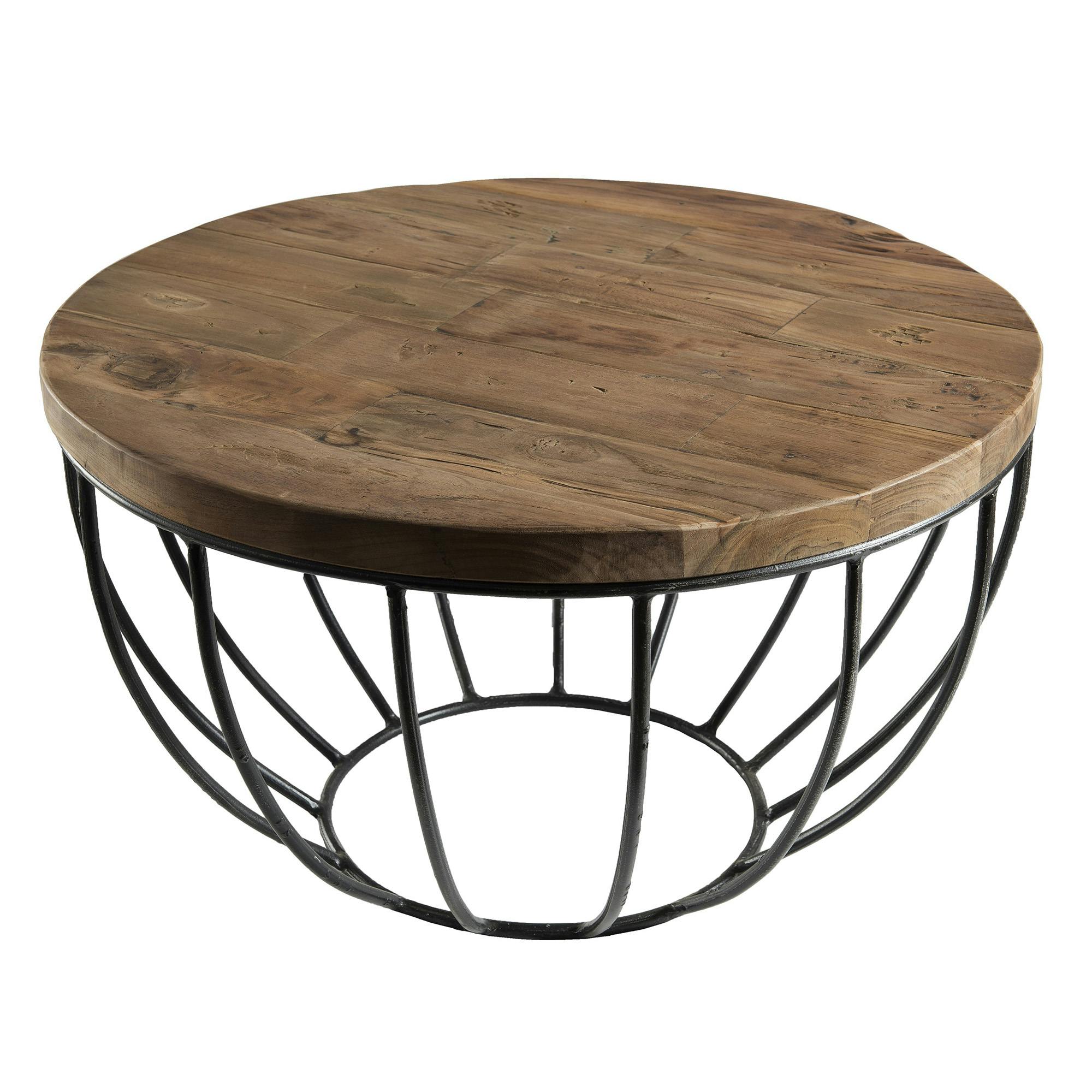 Petite table basse ronde teck recyclé structure filaire noire SWING