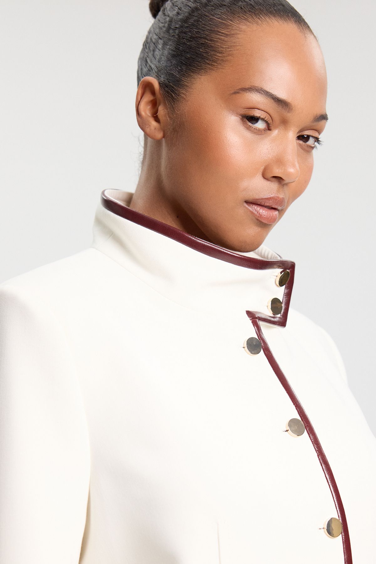 KarenMillen Plus Size Compact Stretch Pu Mix Tailored Belted Jacket