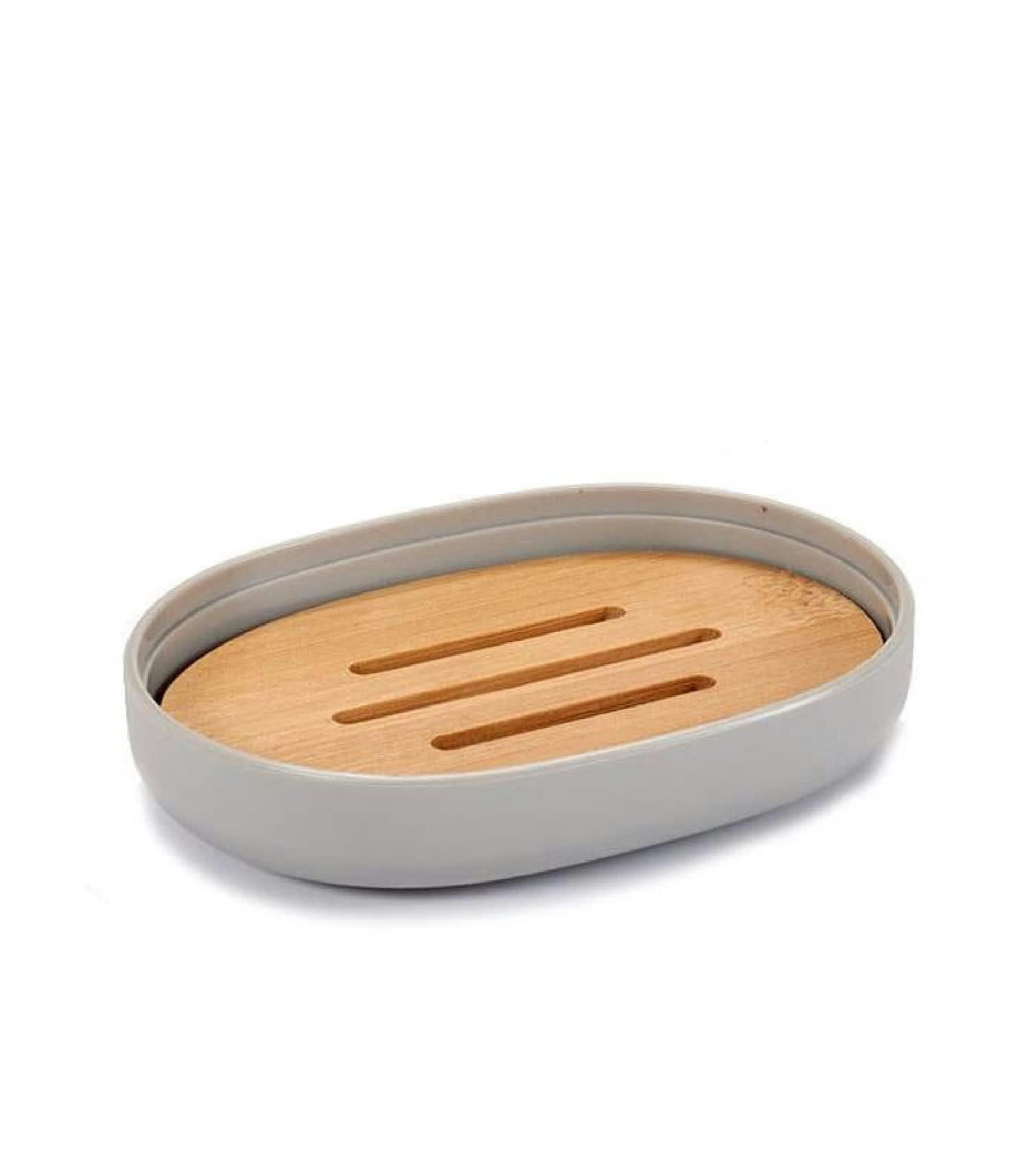 BAMBOU - Porte savon gris et bambou
