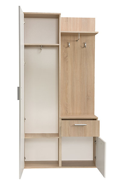 Minio go for it, Ensemble vestiaire ALEX avec miroir 97x195x30, chêne soona et blanc