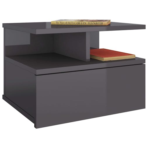 NNEVL Floating Nightstand High Gloss Grey 40x31x27cm Chipboard