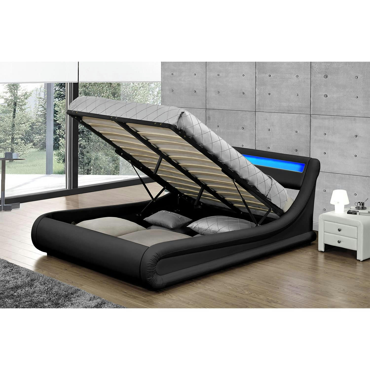 PORTLAND - Structure de lit LED avec rangements 160 x 200 cm noir