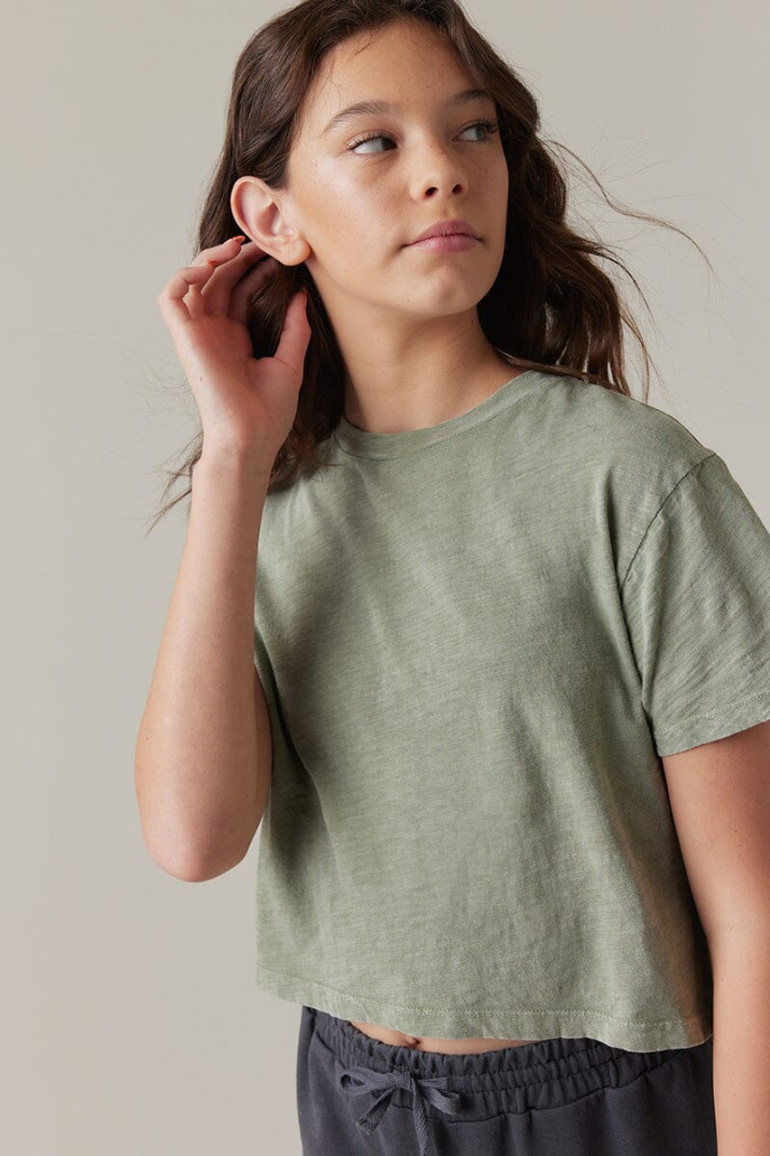 Hello Franki Olivia Cropped Slub T-Shirt for girls Green
