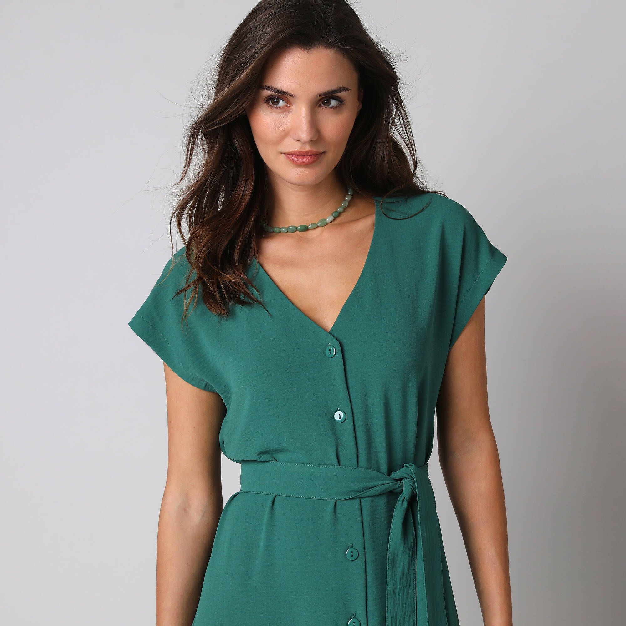 Robe longue boutonnée effet froissé naturel