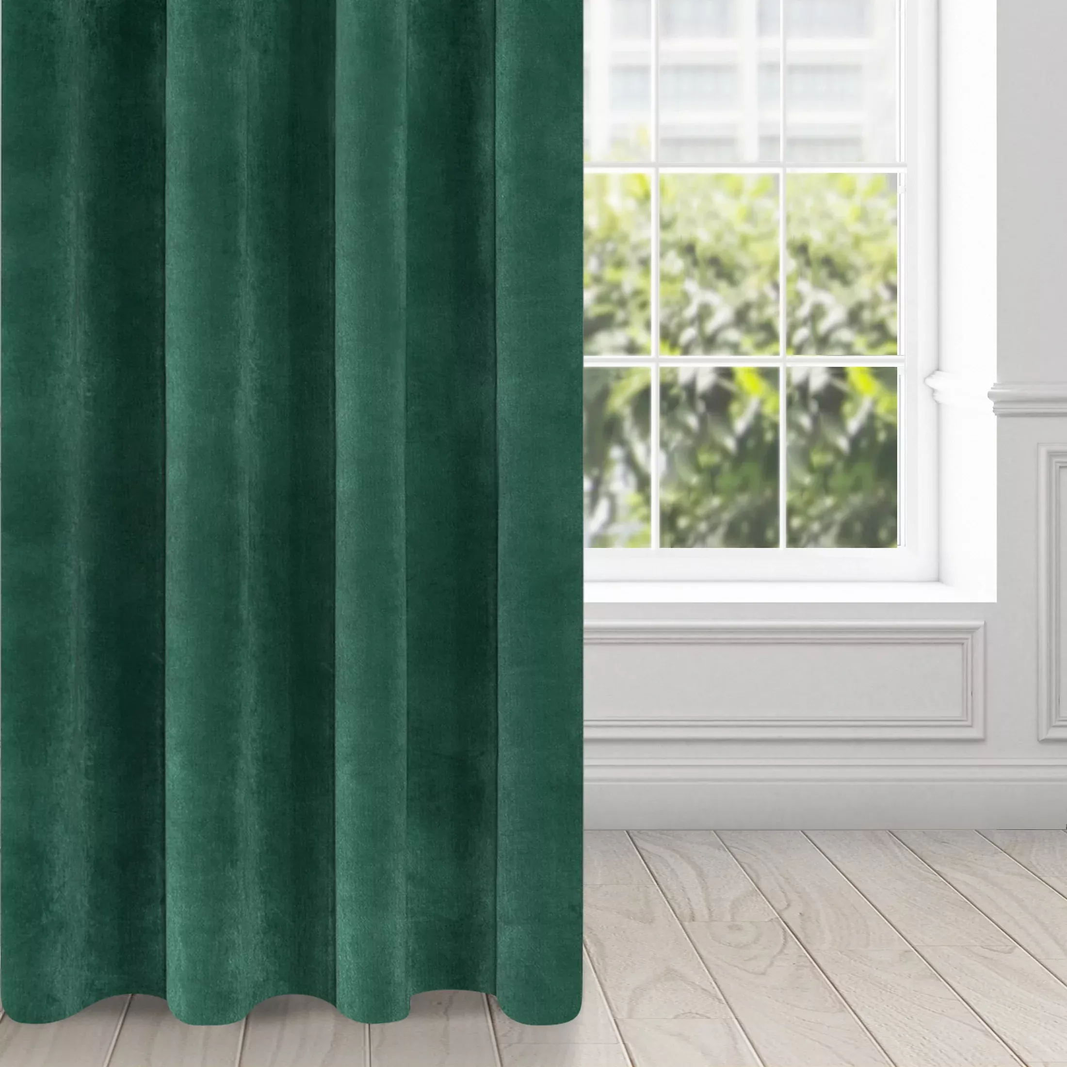 Zasłona ciemnozielona z ekskluzywnego aksamitnego welwetu 290 g/m2 140x250 cm 10 szt. przelotek - VILLA