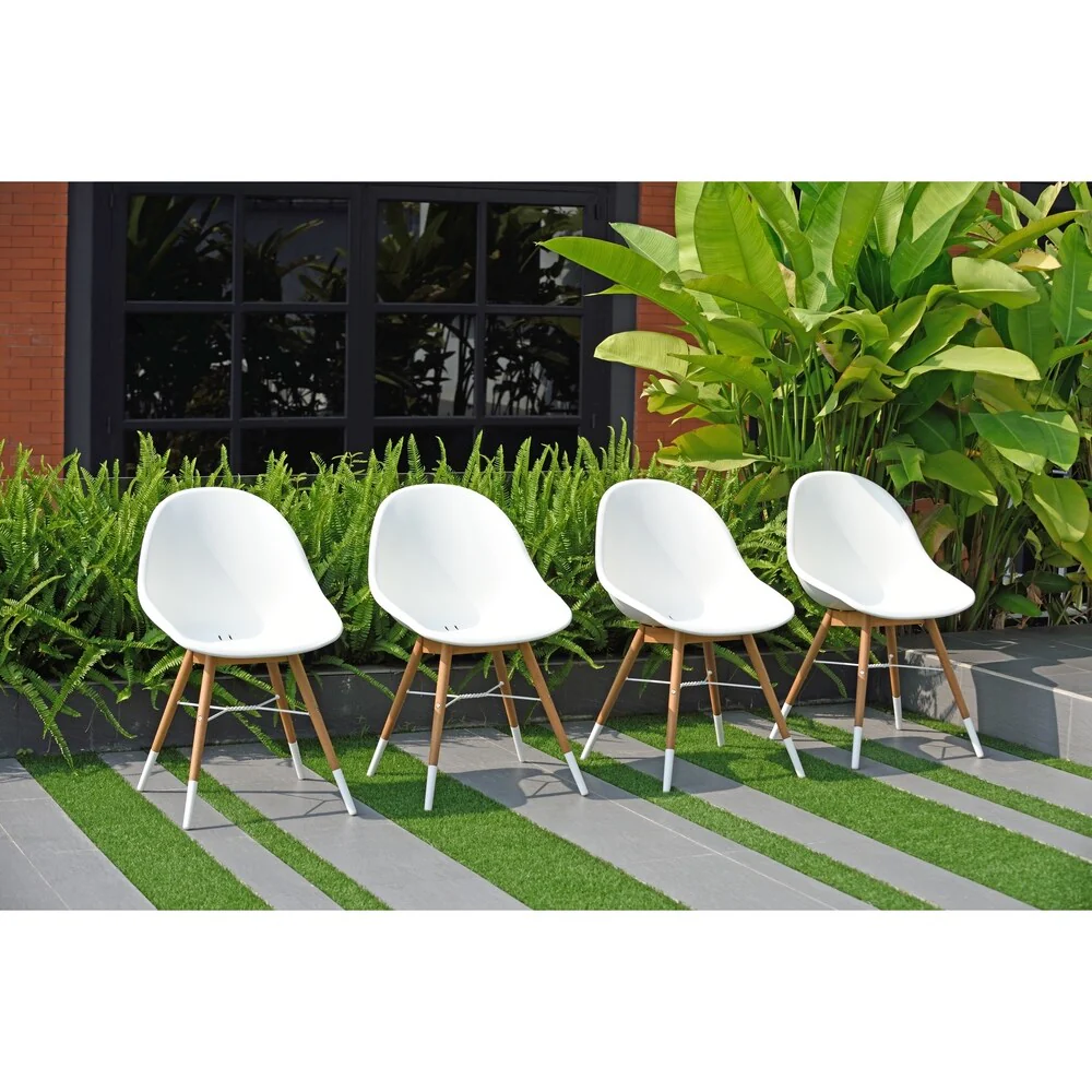 Amazonia Hawaii Patio Dining Chair Set, White with light Teak Finish (Set of 2 or 4)