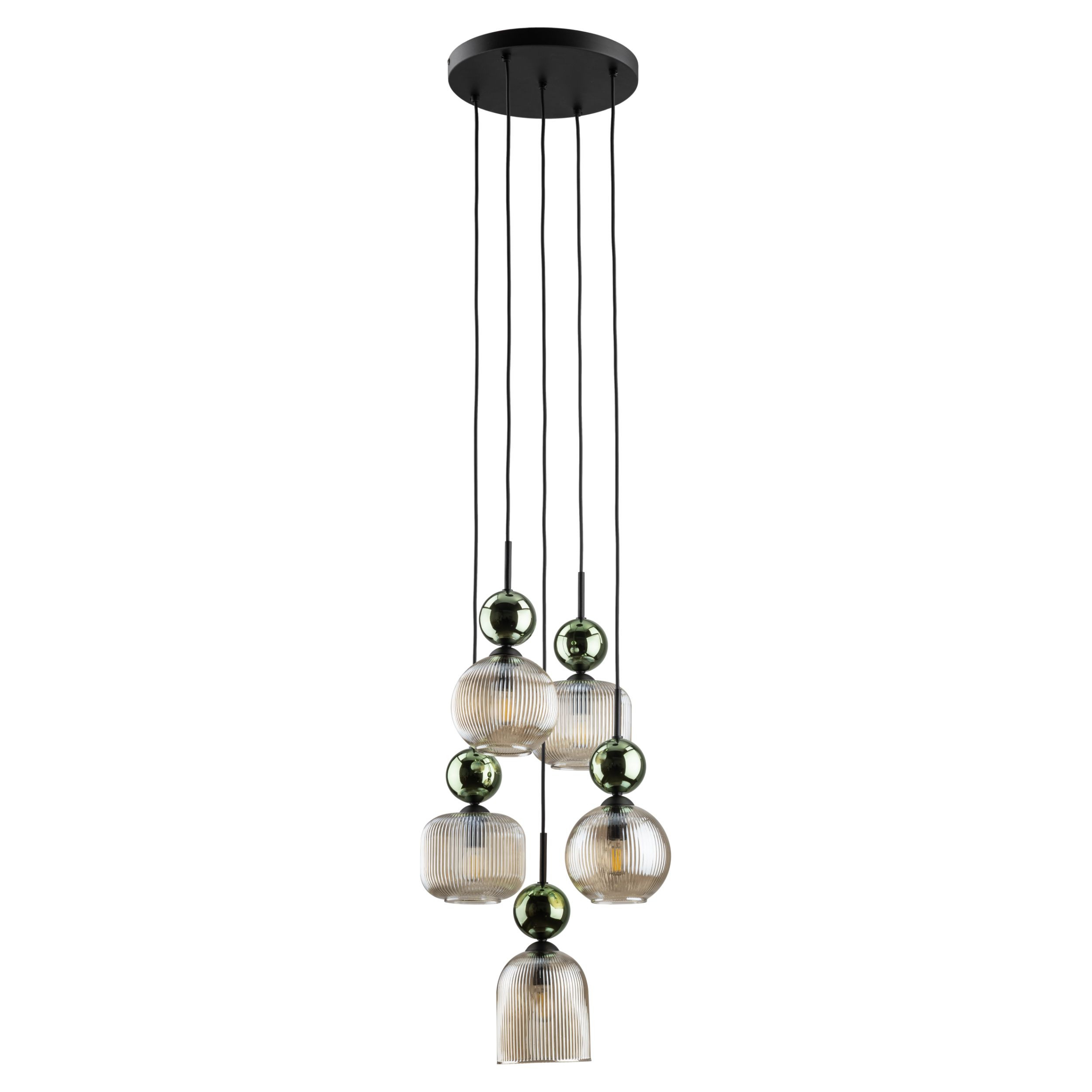 Lampa Wisząca Na Kole Tk Lighting Sophia Zielone Koniakowe Klosze Ryflowane