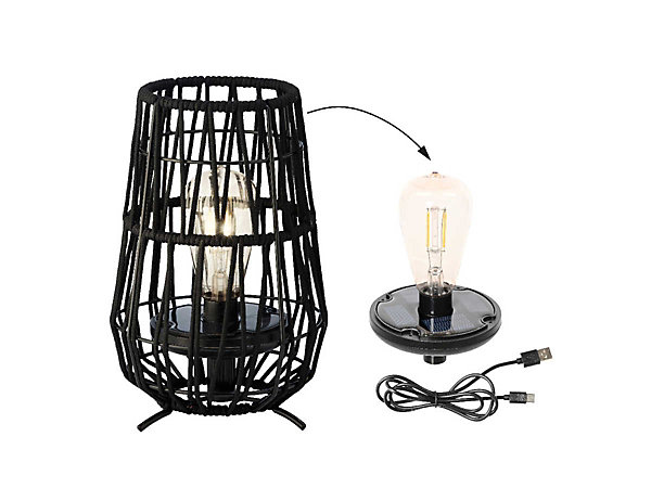 Lanterne de jardin solaire décorative noire - diamètre 18 x 27,5 cm - Jardideco
