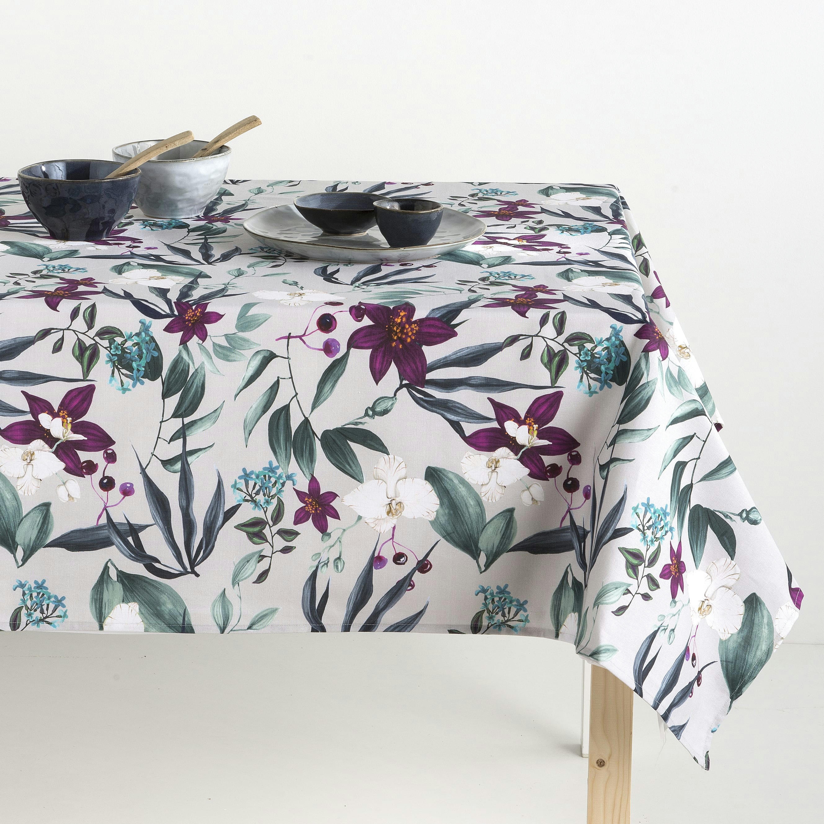 HAVANA MORADO - Nappe en coton biologique antitâche imprimée pourpre 140x200 cm