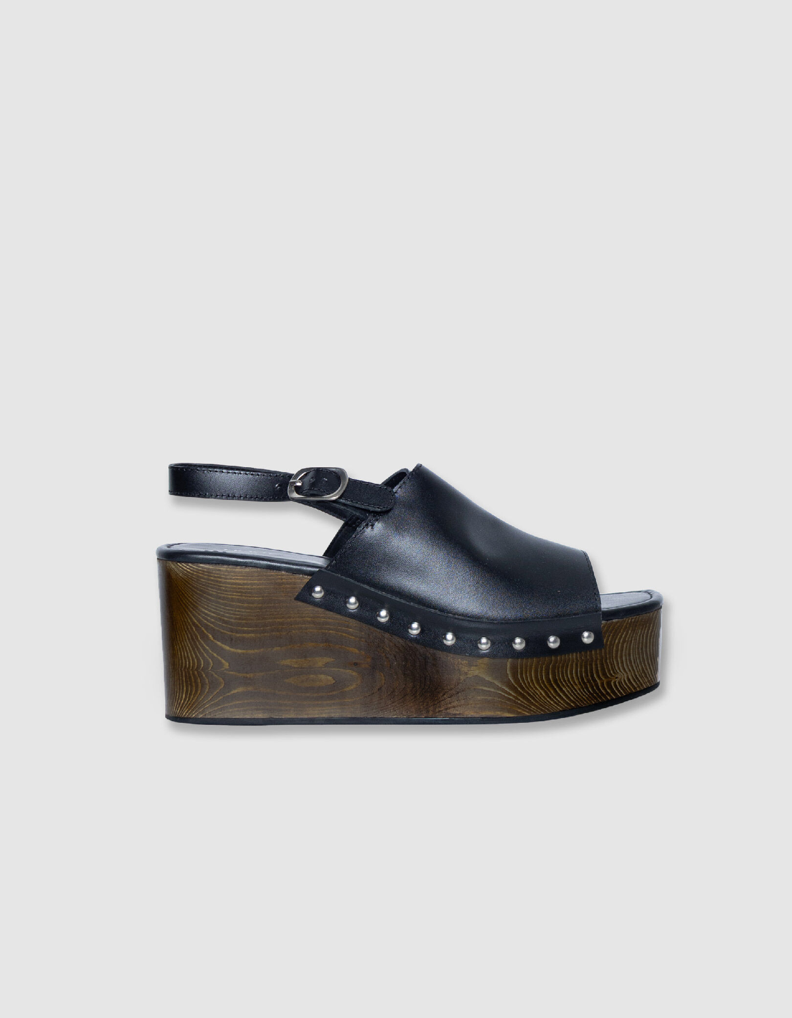 Sandales compensées noir cuir Femme