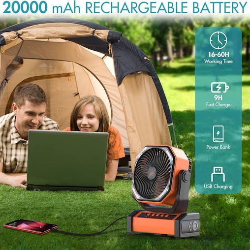 NNETM Camping Fan with LED Lantern & Hook (20000mAh)